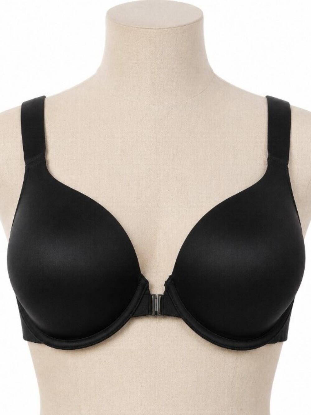 Spanx Bra-llelujah Front Close Bra 36D Black Satin Underwire Smoothing
